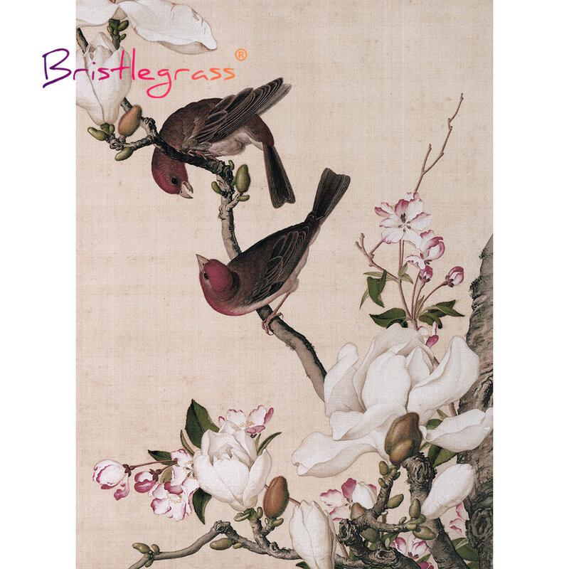 BRISTLEGRASS Wooden Jigsaw Puzzle 500 1000 Piece Magnolia Flower Giuseppe Castiglione Educational Toy Chinese Painting Art Decor