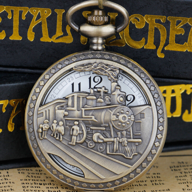 Encantador tren hueco tallado que se puede abrir, reloj de bolsillo de cuarzo Steampunk, COLLAR COLGANTE, regalos para hombres y mujeres