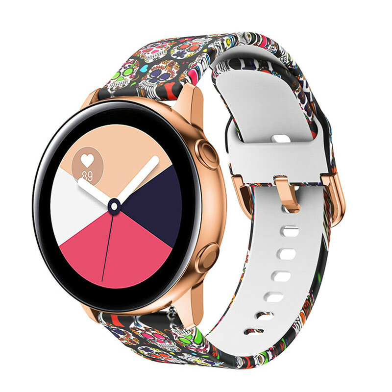 Correa de reloj de silicona con impresión de 20mm para Samsung Galaxy Watch Active 42mm Gear S2 Garmin Amazfit Correa de pulsera deportiva