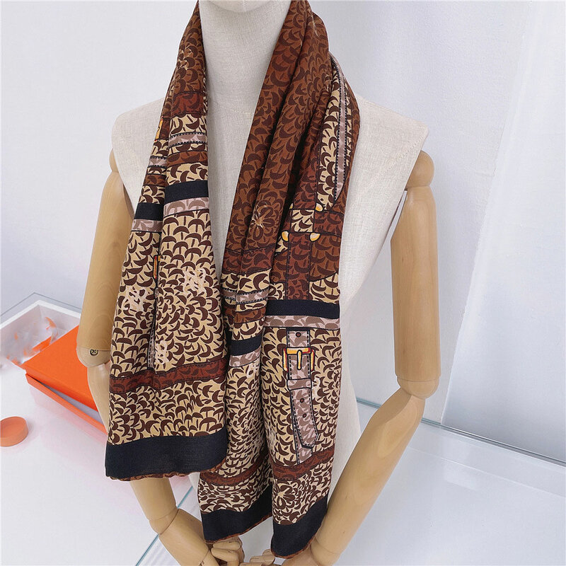 Женский широкий квадратный кашемировый шарф, зимняя шаль из пашмины с принтом и цепочкой, 130x130 см