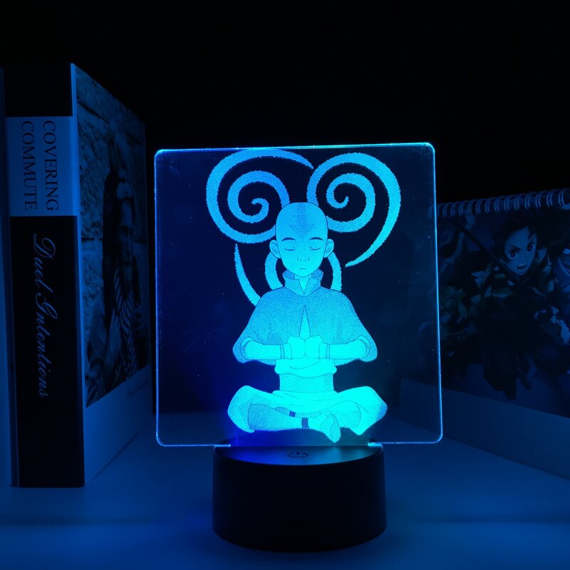 Avatar monge o último airbender anime figura aang led night light para presente de aniversário decoração do quarto remoto colorido manga lâmpada led