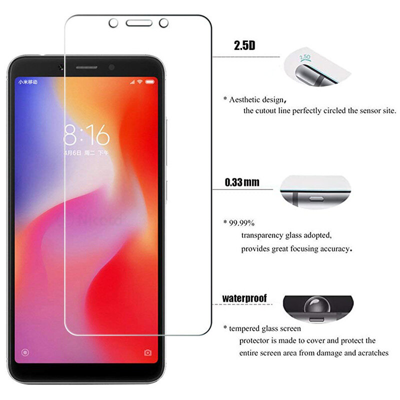 Protecteur d'écran en verre trempé pour Xiaomi Redmi 6a, 1 pièce/2 pièces/3 pièces, Film protecteur