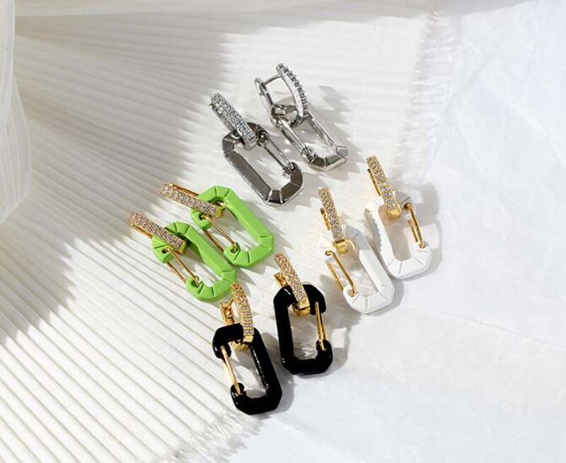 Japanese Korean EERA chain buckle candy-colored shiny rhinestone earrings gorgeous women chic detachable eardrop