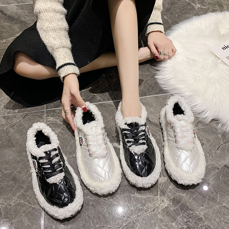 Winter Casual Shoes For Woman's Breathable Low Light Cotton Shoes Outdoor Damping Plus Velvet Lady Shoes Cold Protection Shoes