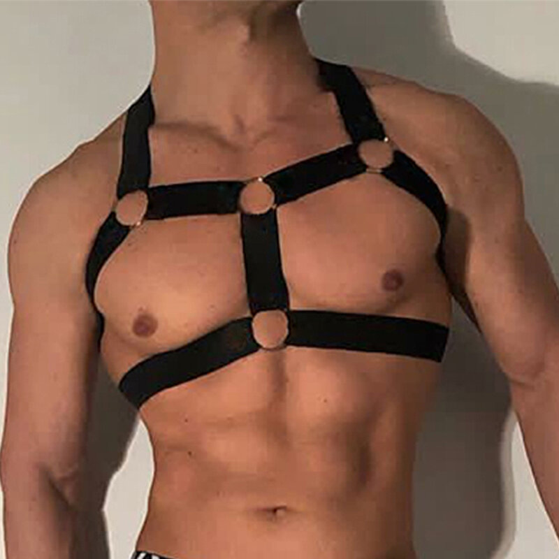 CLEVER-MENMODE Harness Men Strap Costume Sexy Shoulder Bondage Chest Lingerie Metal Ring Elastic Belt Erotic Hombre Hollow