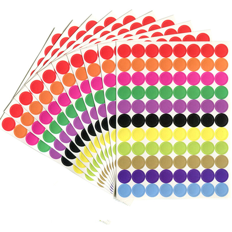 Etiquetas adesivas coloridas kawaii, 880 peças/10 folhas de papel adesivo para vedação em círculo com bolinhas coloridas, etiqueta de pacote, decoração de festa