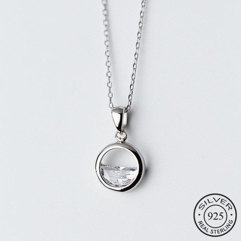 Vero argento Sterling 925 cristallo rotondo minimalista collane con ciondolo minimalista gioielleria raffinata per le donne accessori per feste