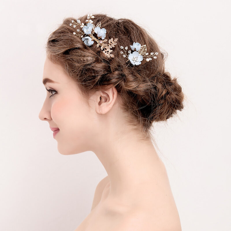MOLANS horquilla de lujo para mujeres peines tocado Prom corona para novia accesorios de pelo elegantes Gorro con hojas doradas 1 pieza