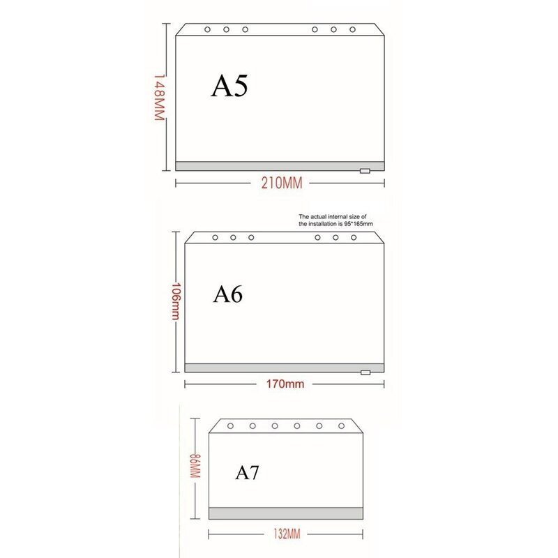 12 sztuk wygodne przezroczysty PVC A5 A6 A7 spoiwa kieszenie wyczyść na zamek błyskawiczny foldery do 6-Ring Notebook spoiwa pliki sprawozdania spoiwa