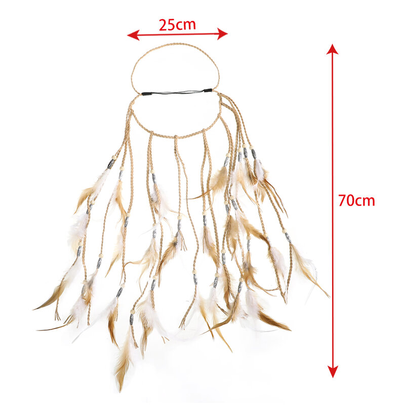Boêmio boêmio pena bandana scrunchies elástico faixas de cabelo feminino menina tecelagem acessórios de cabelo corda goma borracha