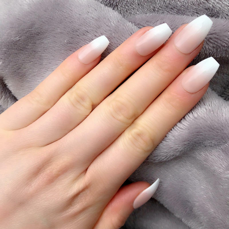 Ombre French Coffin Nails False Plastics Impress Press On Fake Nails Short Artificial Ballerina Nail Pops Faux Ongle Autocollant