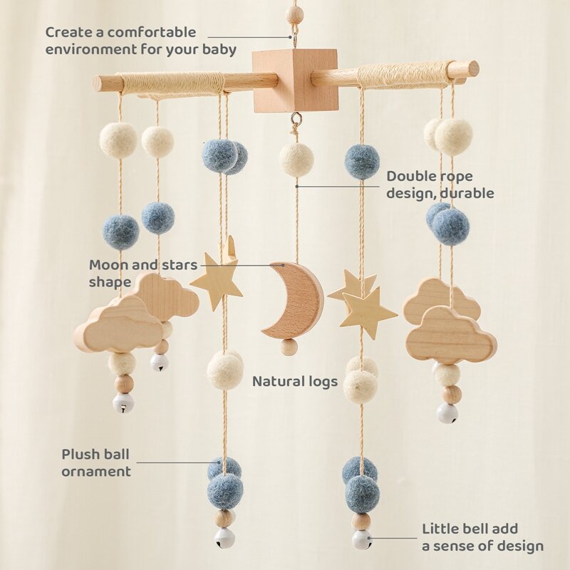 3pcs Baby culla sonaglio Mobile giocattoli con carillon letto in legno campana staffa giocattolo educativo Nordic Hanging Decor accessori regali
