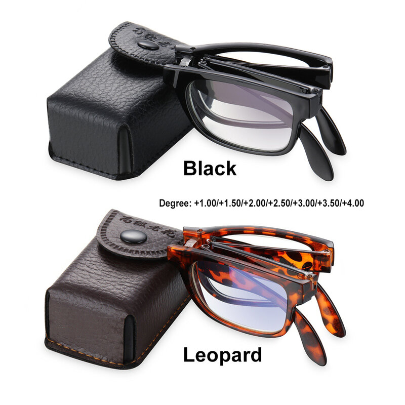 موضة للطي نظارات للقراءة مع حالة الرجال النساء المحمولة إطار معدني عالية الوضوح قصر النظر الشيخوخي نظارات 1.0 ~ 4.0