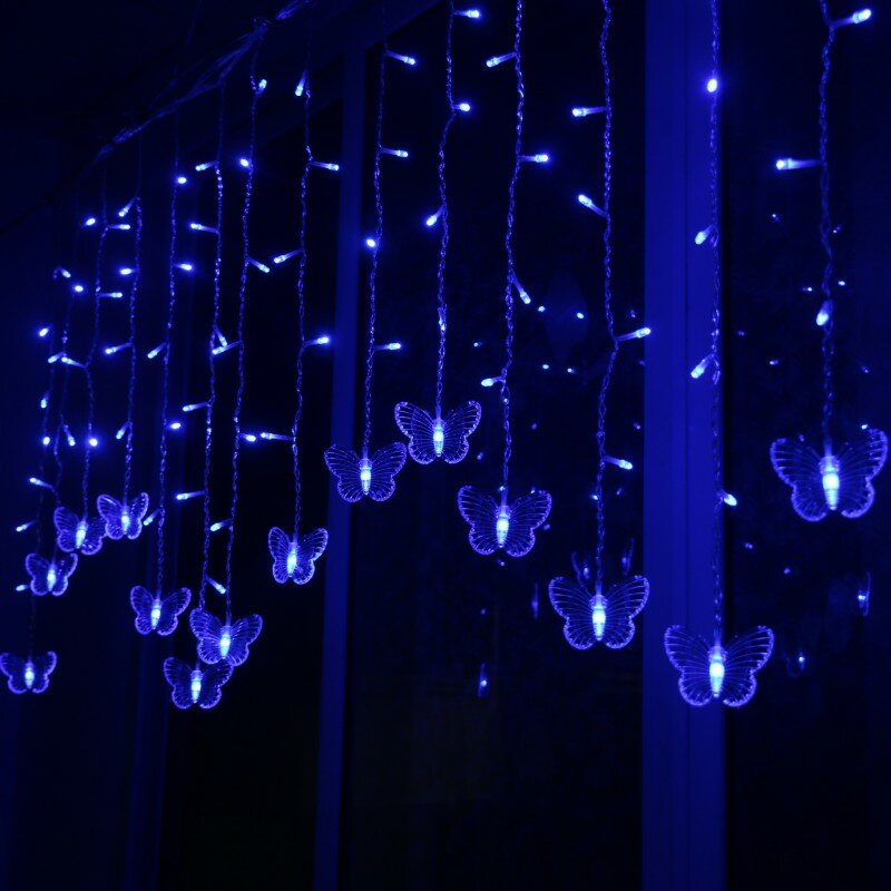 LED Lampu Tali Kupu-kupu Natal Lampu Berkedip Lampu Tirai Garland Tahan Air Lampu Peri Gelombang Dapat Dihubungkan Pesta Liburan