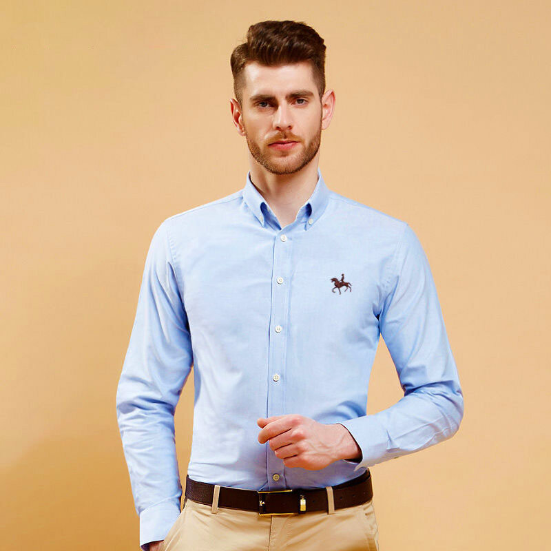 Chemises Oxford à manches longues pour hommes, chemise habillée décontractée en coton pour hommes, poche poitrine à carreaux solides, coupe régulière, chemise sociale masculine, S- 6XL