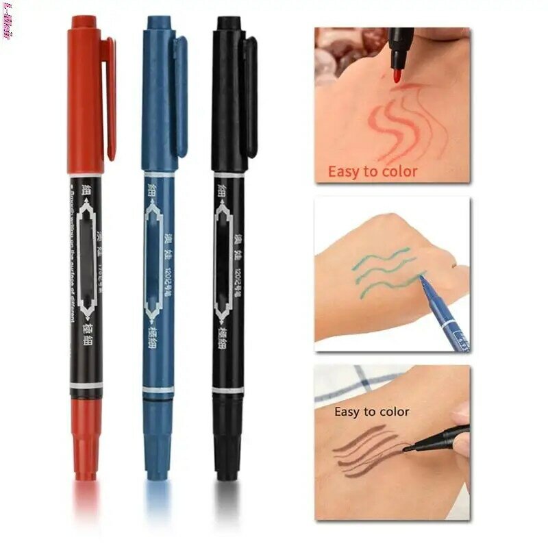 3 stücke Tattoo Haut Marker Scribe Dual-Spitze Permanent Tattoo Piercing Stift Körper Kunst Versorgung Werkzeug