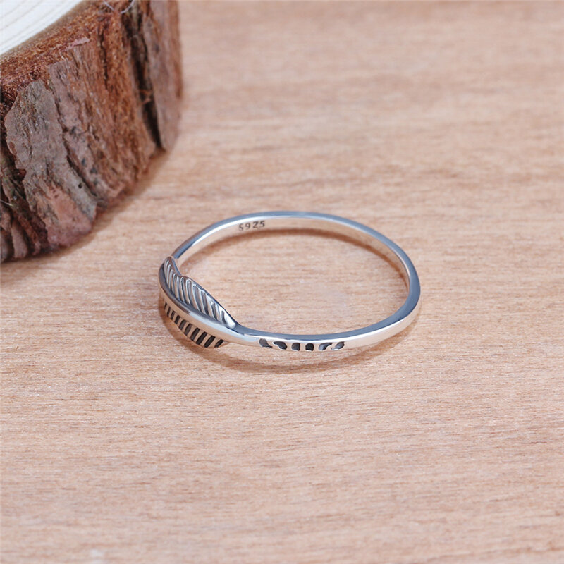 XINSOM Vintage 100% prawdziwe 925 srebro pierścionki dla kobiet moda Feather kształt Party Finger Rings 2020 Fine Jewelry 20MARR3