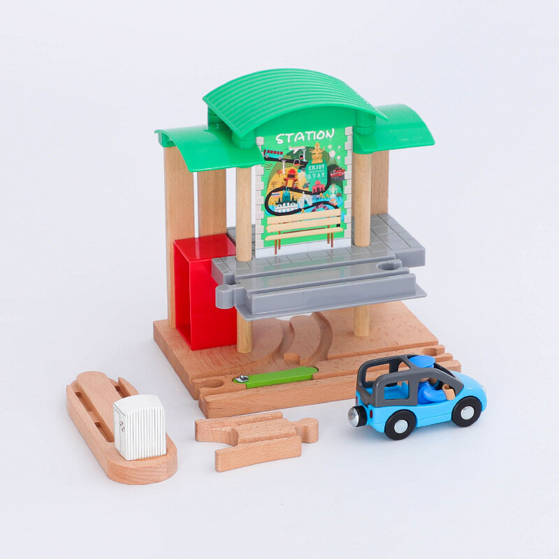 Accessori ferroviari per binari in legno centro di traffico giocattoli educativi a doppio strato binario per treni in legno compatibile per regalo per bambini Biro