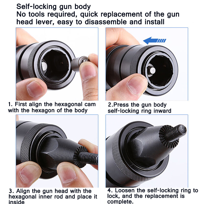 Pistola remachadora neumática, herramienta de tuerca ciega automática, silenciador integrado, tres tipos de interfaz de remachado