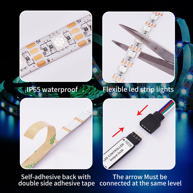 LUCKYLED 5v Led Strip USB Waterproof 5050 SMD Flexible RGB Tape  Ribbon Led Light Strip Smart Wifi Led Strip With 3K 24K Remote