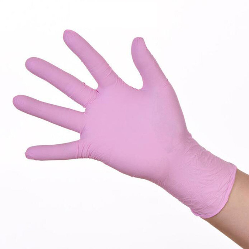 100/50/25Pcs Disposable Latex ถุงมือยางไนไตรล์ลื่นในครัวเรือนทำความสะอาดการทดลอง Catering ถุงมือสีชมพู LS007