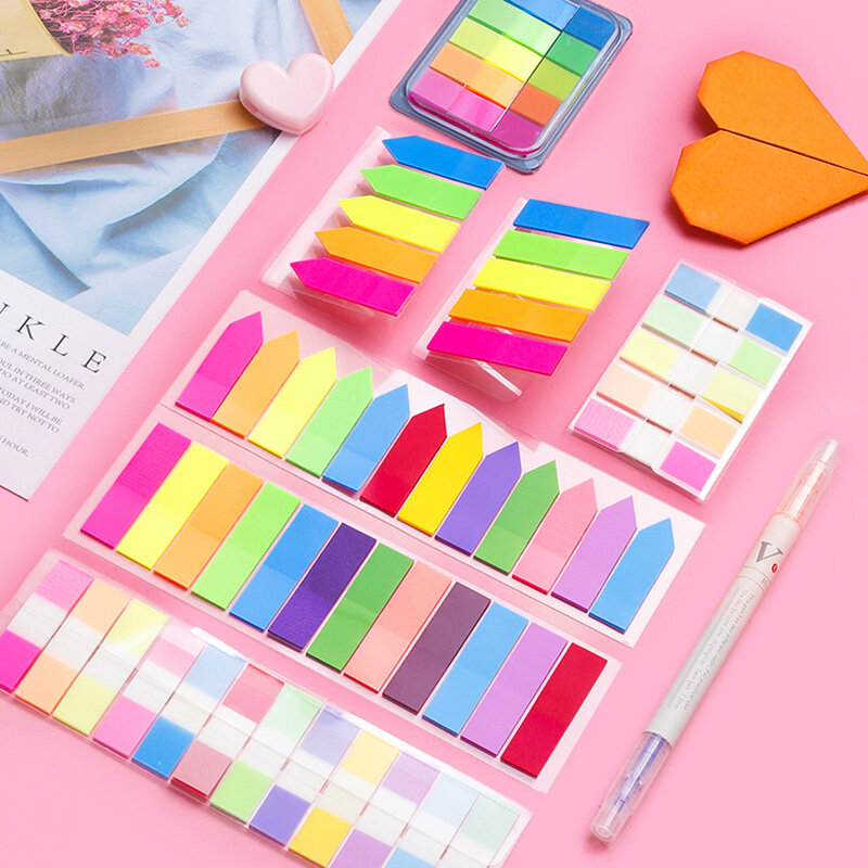 100/200 Pcs Cate Color Coding Sticky Notes Label Self-stick Note 0.5 X 1.7 Inch School Supplies Kawaii Journaling Stationery