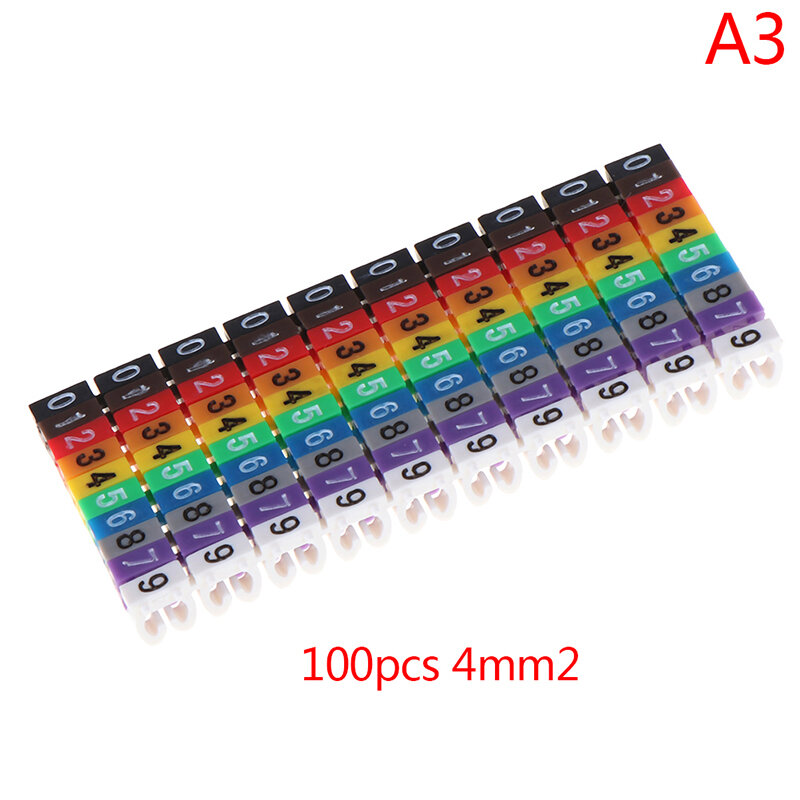 Marcadores de cabo coloridos tipo c, etiqueta de número para 2-3mm