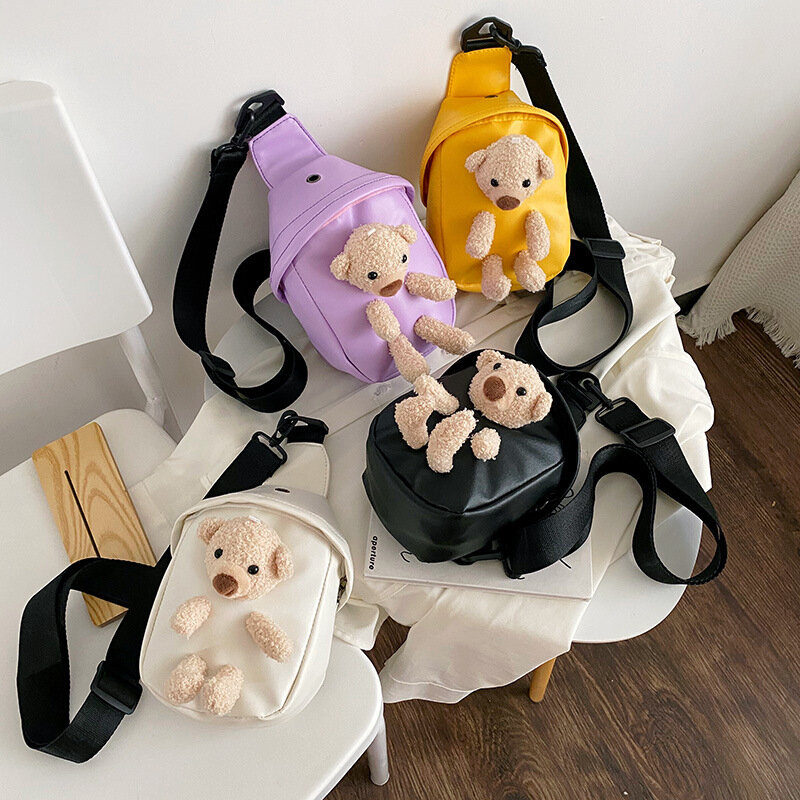 Cute Baby Girl Bear Bag Girl 2021 New Cartoon Doll College Student Chest Bag Crossbite marsupio
