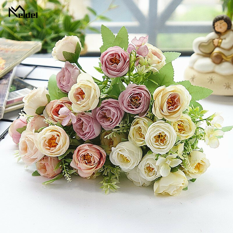 Artificial Peony Wedding Bouquet Hydrangea Flowers 10 Heads White Purple Silk Rose Flower Wedding Decoration Bridal Bouquet