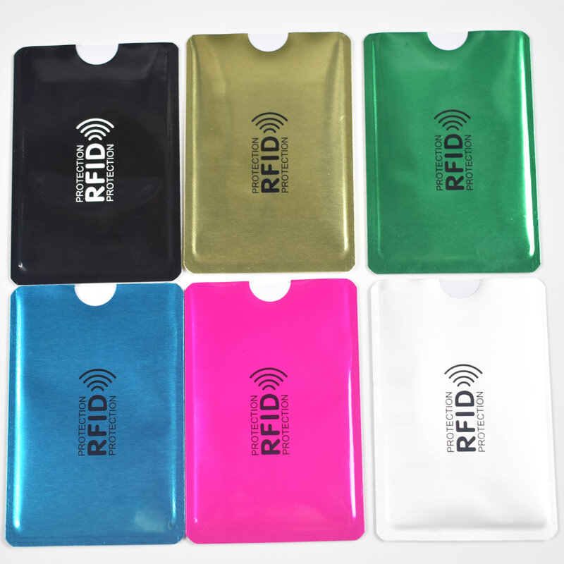 1 pz/lotto Anti Scan RFID NFC Sleeves portafoglio Blocking Lock Protection metallo alluminio 6.3*9.1cm custodia porta carte di credito bancaria