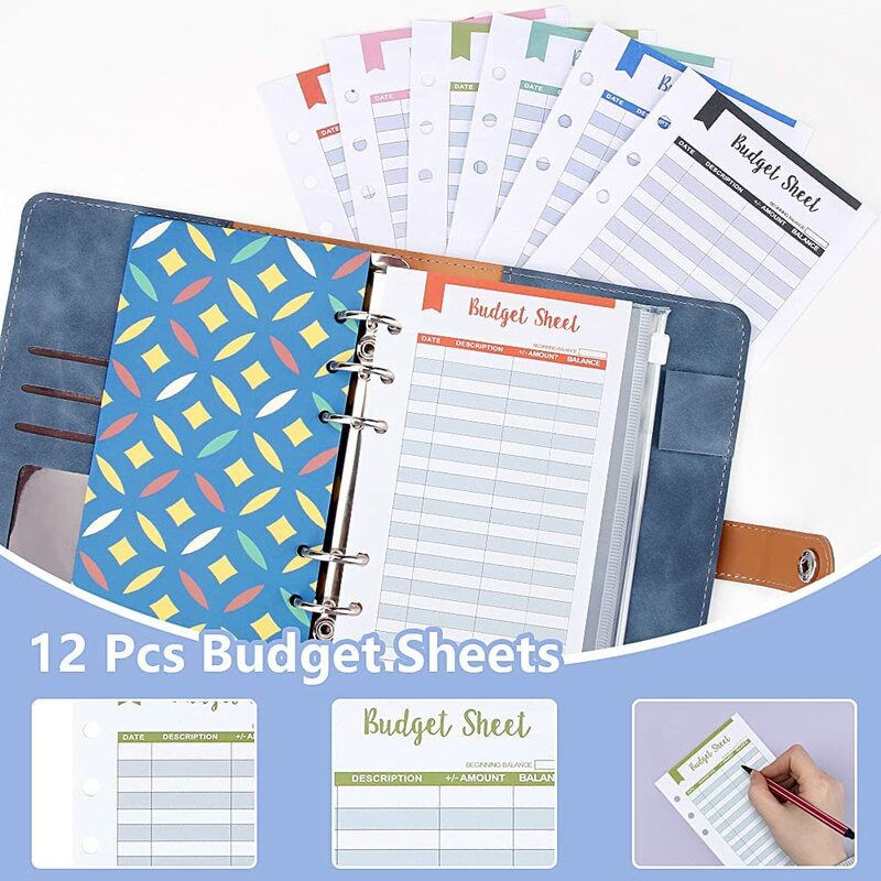 A6 PU Leather Binder Budget Cash Envelopes Planner Organizer with 12Pcs Cash Envelope,12 Expense Budget Sheets,for Saving Money