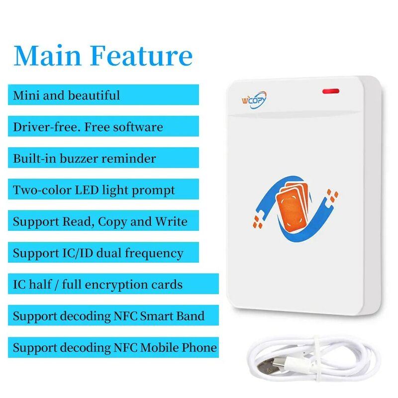RFID-дупликатор, 125 кГц, 13,56 МГц, USB-программатор, UID T5577, перезаписываемый, Поддержка NFC, телефона/браслета