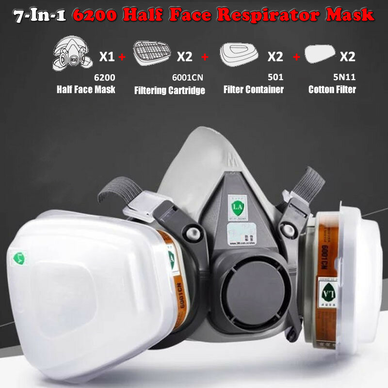 7In1 6200 maschera antipolvere a mezza faccia per respiratore a Gas per verniciatura a spruzzo filtro chimico a vapore organico sicurezza sul lavoro