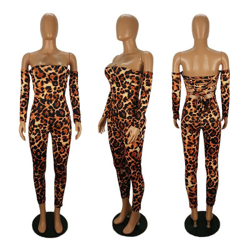 Mono de manga larga con estampado de leopardo para mujer, Pantalones de mujer, moda marrón, ajustado, Sexy, Bodycon, otoño