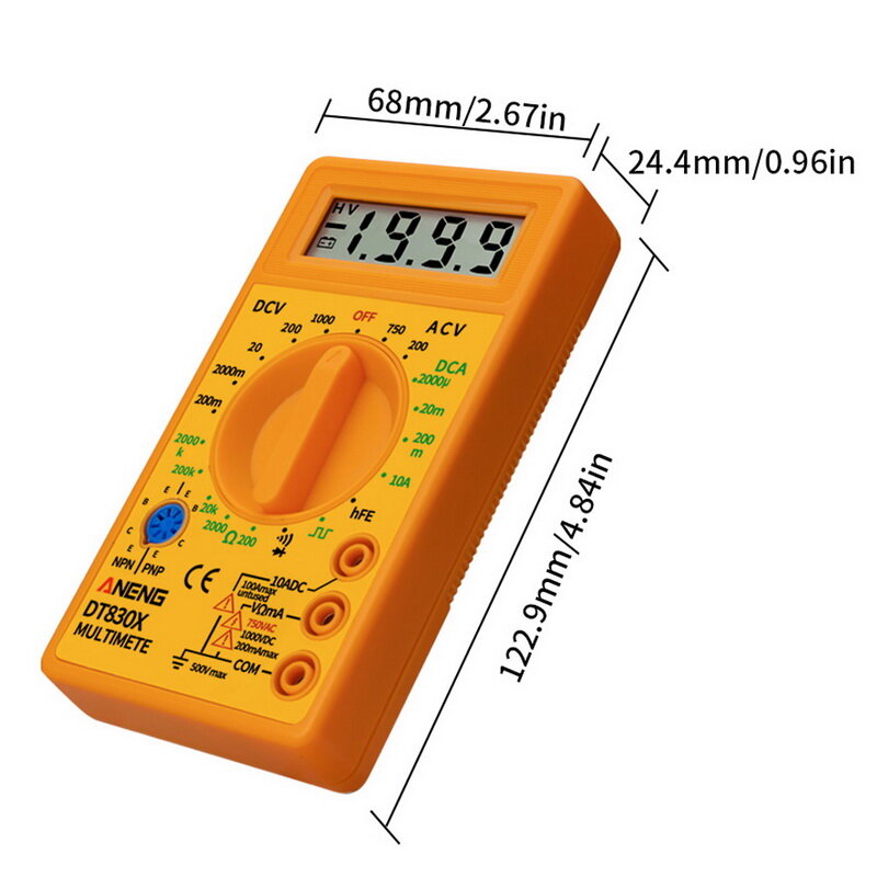 DT830 Digital Multimeter Voltmeter Ammeter Ohmmeter DC10V~1000V 10A AC 750V  Current Tester Test LCD Display