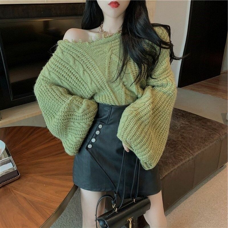 Pullover Wanita Berbagai Warna Mode Ulzzang Wanita Seksi Sweater Rajutan Retro Indah Pakaian Dasar Musim Gugur Streetwear Solid
