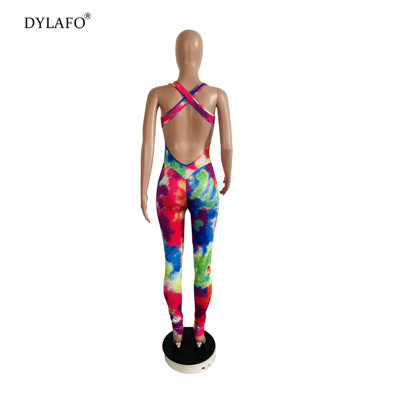 Sommer Sexy Frauen Tie-dye Gedruckt Overall V-ausschnitt Sleeveless Hohe Stretch Trainingsanzüge Ein Stück Dünne Gesäß Strampler Sweatsuits