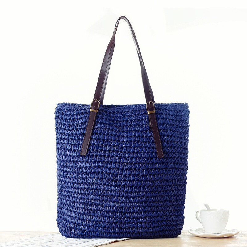 Женская плетеная Сумка Baosen, простая однотонная соломенная сумка на одно плечо, Всесезонная дорожная сумка для женщин a7276, 40x38 см