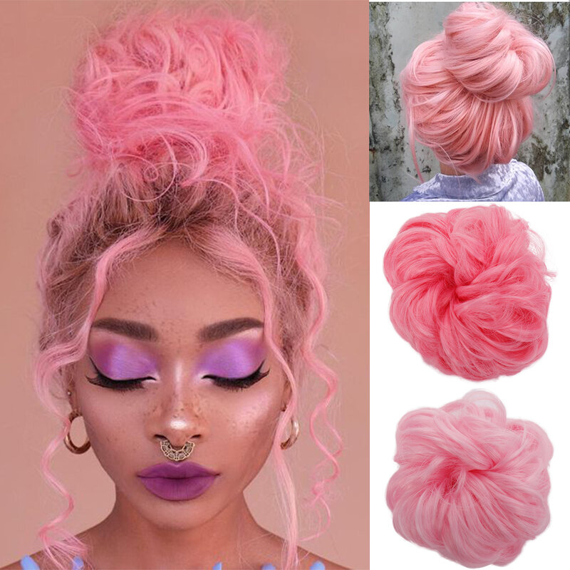 XUANGUANG Synthetic Elastic Hair Scrunchie Chignon Donut Roller Bun Wig Curly Clip in Hair Ponytails Extensions Many colors