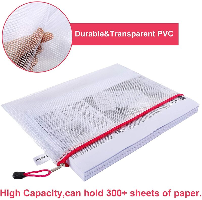 5 Buah Folder Plastik Ritsleting Jala Ukuran A4 Transparan, Tas Penyimpanan Organizer Dokumen Pensil Kertas Meja Alat Tulis Tahan Air