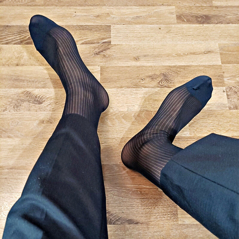 CLEVER-MENMODE ชุดถุงเท้าผู้ชาย Sheer ถุงน่อง Ultra บางเร้าอารมณ์สวมใส่อย่างเป็นทางการถุงเท้า Man เซ็กซี่โปร่งใสถุงเท้าธุรกิจ