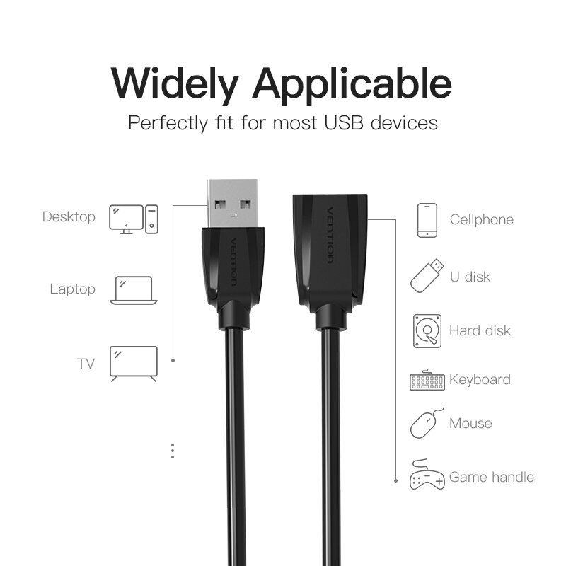 Vention USB 3.0 Extension Cable USB 2.0 Cable USB Male to Female Data Cord for Smart TV PS4 Xbox One PC USB 3.0 Extension Cable