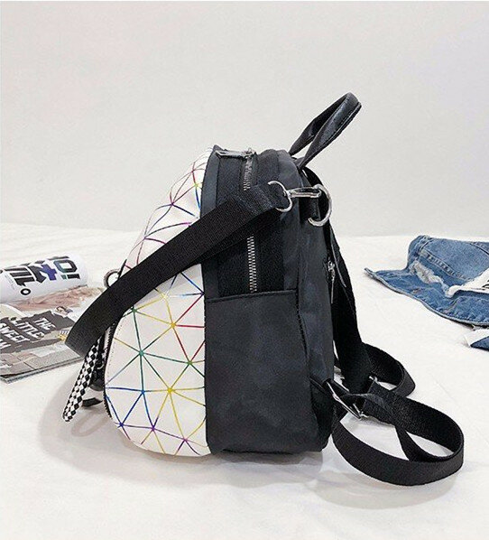 women bag  Backpack  fashion  Travelling bag  Student  Geometric figure  Sweet ladylike white black
