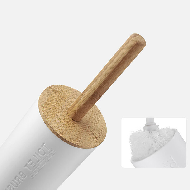GOALONE Bamboo Toliet Brush Set Freestanding Plastic Toliet Bowl Brush for Bathroom Long Handle Toliet Cleaner Brush with Holder