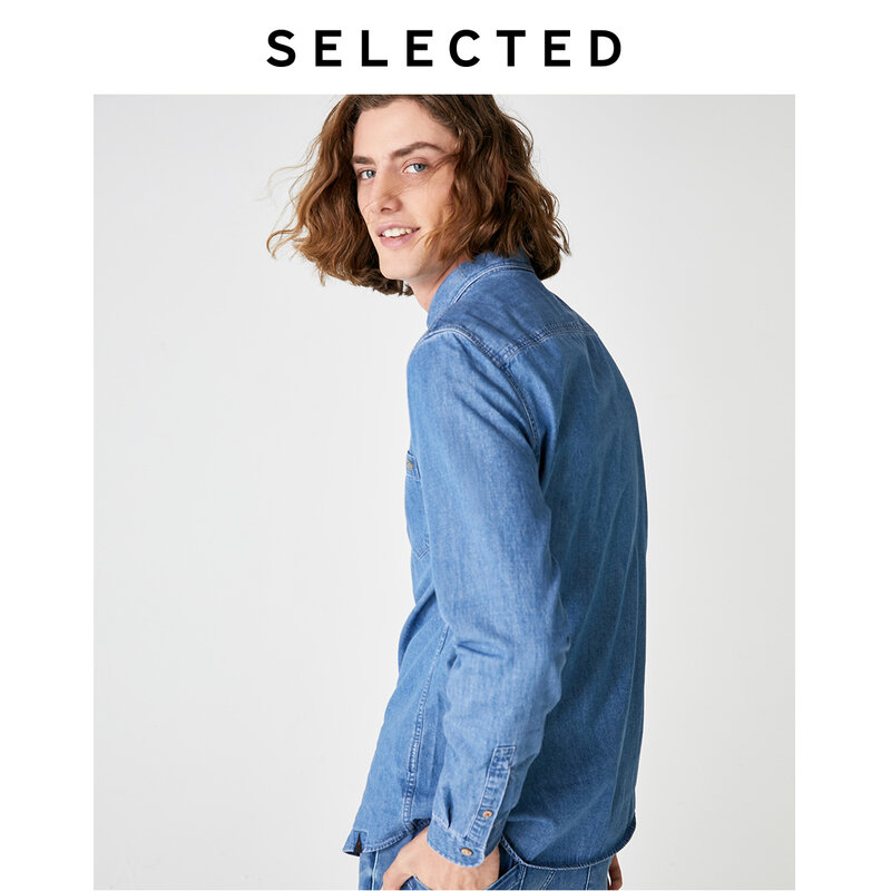 Wybrana męska 100% bawełna stylowa modna koszula dżinsowa z długimi rękawami S | 419305579