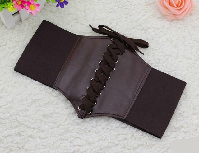 Cinturón elástico de cuero sintético para mujer, corsé de alta calidad con cordones, elástico, ancho, con forma, 2 unidades