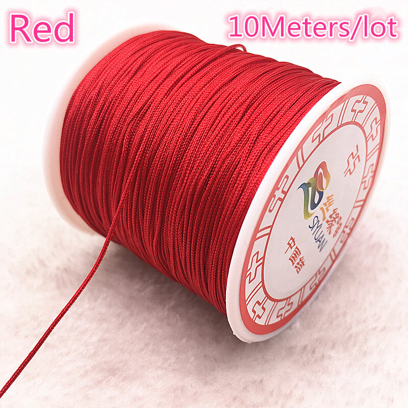 Hilo de nailon rojo para pulsera, cordón de macramé con nudo chino, cuerda trenzada, borlas, abalorios, bricolaje, 0,8/1,0mm, lote de 10 metros