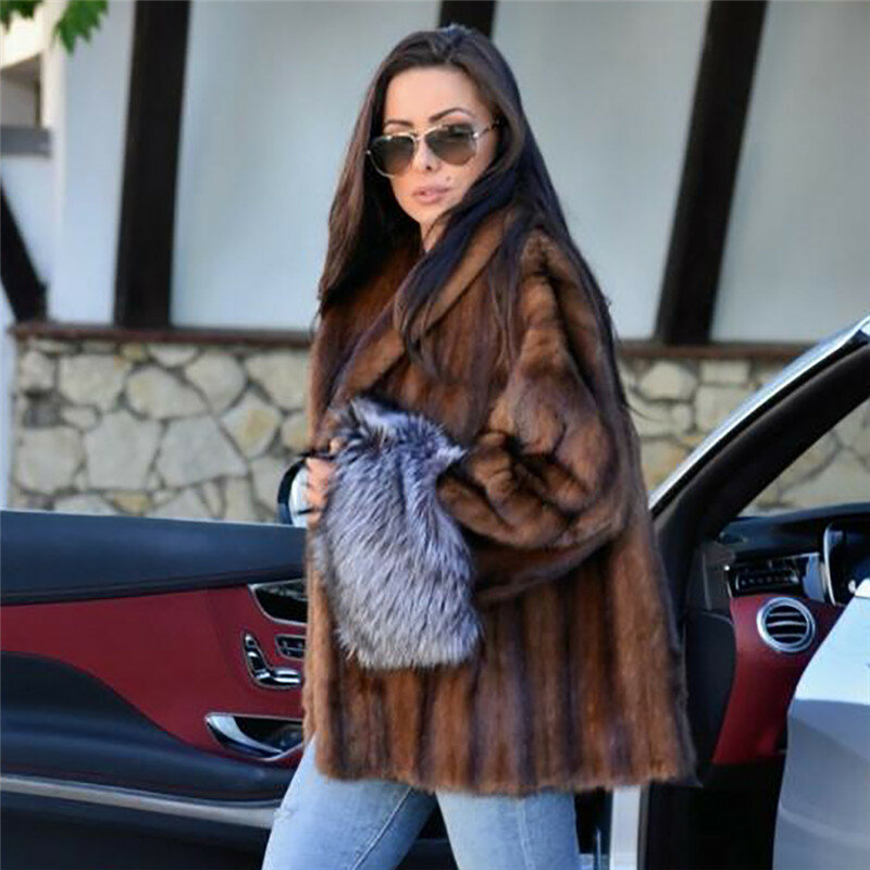 BFFUR – vestes en fourrure de vison naturelle pour femmes, avec manchettes en fourrure de renard argenté, de haute qualité, manteaux courts en fourrure véritable pour l'hiver