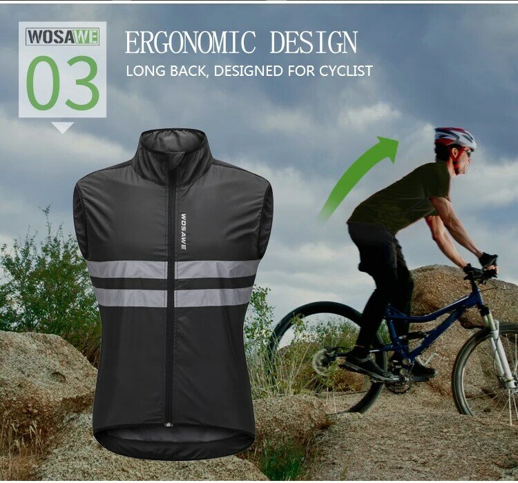 WOSAWE All New Classic Light Windproof Vest Cycling Best Men's Wind Gilet New Stretch Fabric Men Cycling Vest