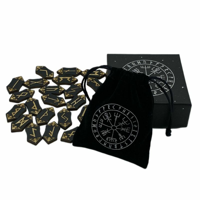 25 Pz/set di Legno Rune di Pietra Runas Piedra per Divinazione Intagliato Pietra di Energia Kit G99D